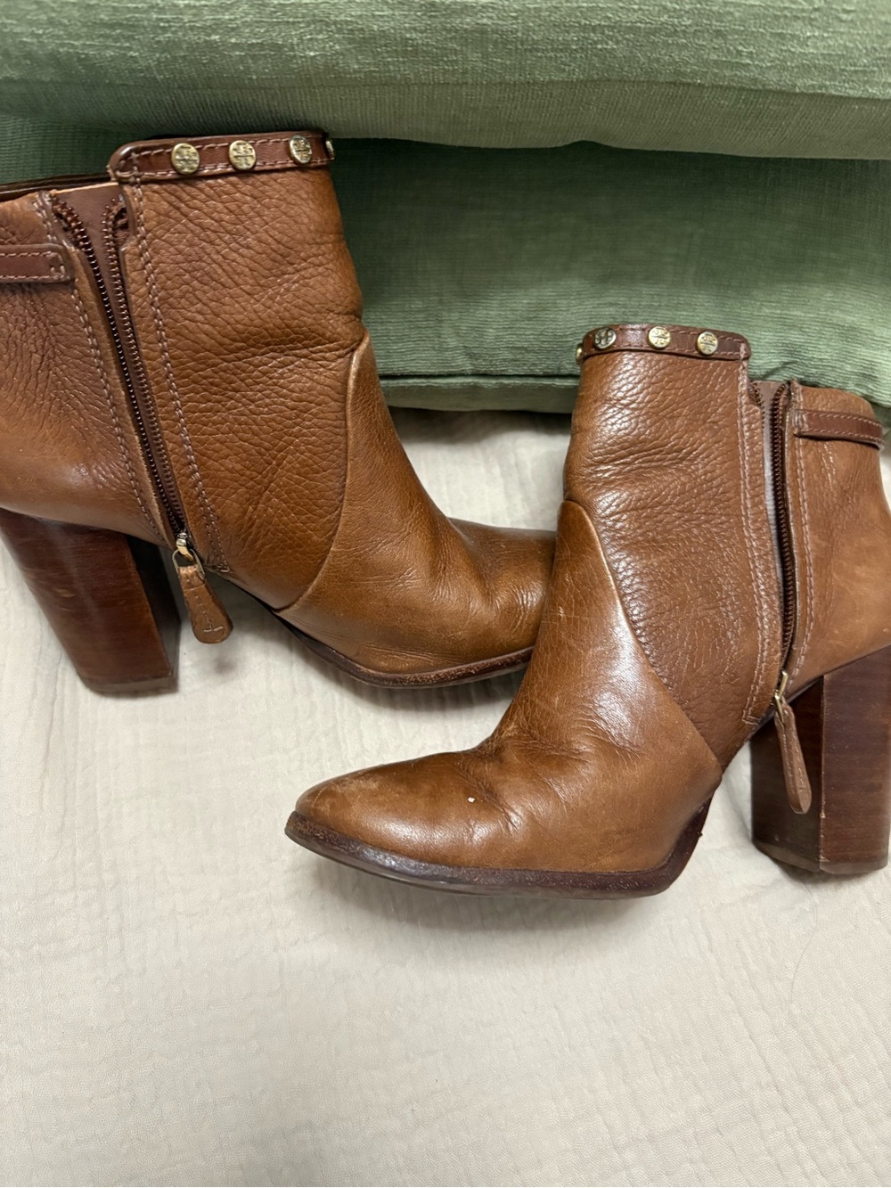 Tory Burch Women’s Brown Leather Ankle Boots with Stud Accent